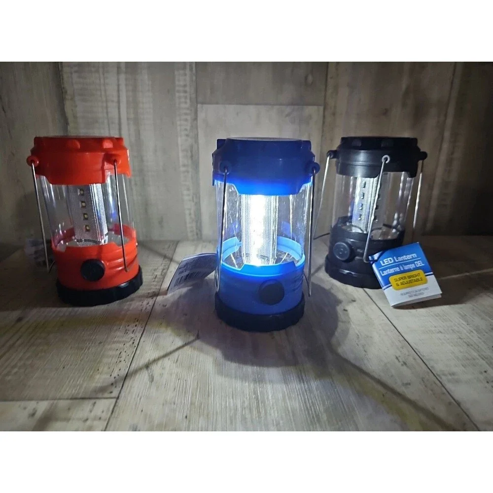 Lot of 3 Camping - Utility LED Lanterns AA Battery Powered, Red Blue Black New